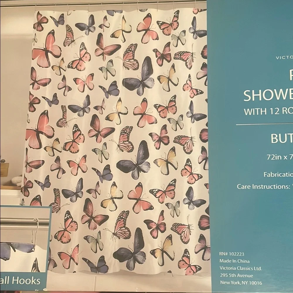 Pink and Black Butterfly Shower Curtain